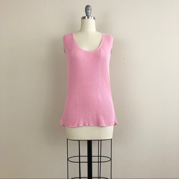 Ellen Tracy Sweaters - Ellen Tracy Pink Ribbed Knit Sleeveless Sweater